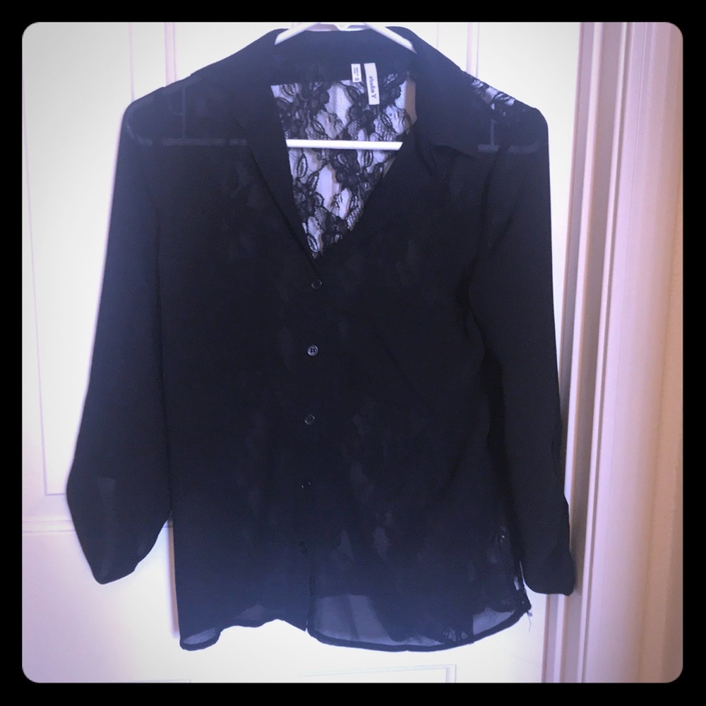 Long sleeve black button up - lace back